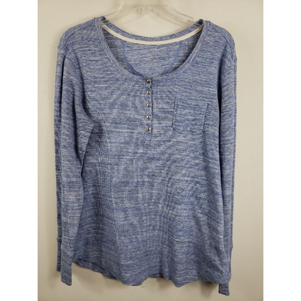Woolrich Womens Top Blue  sz XL Henley Stretch Pullover long sleeve